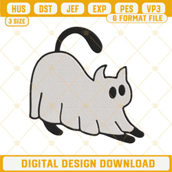 Ghost Cat Halloween Embroidery Design Files