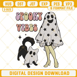 Ghost Girl Ghost Dog Embroidery Designs, Spooky Vibes Ghost Halloween Embroidery Design File