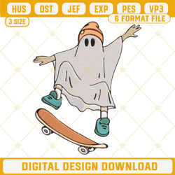 Ghost Skateboard Embroidery Designs, Boy Halloween Embroidery Design File
