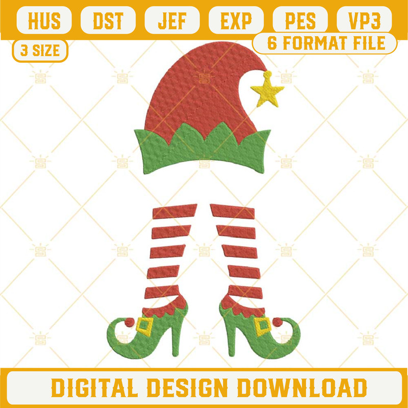 Girl Elf Feet Embroidery Design File, Elf Hat And Legs Embroidery Designs.jpg