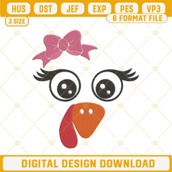 girl turkey face bow machine embroidery design file