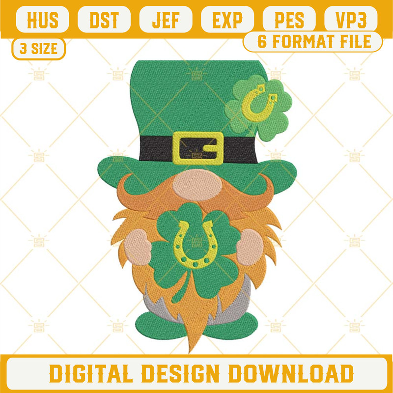 Gnome St Patricks Day Machine Embroidery Design Files Digital Download.jpg