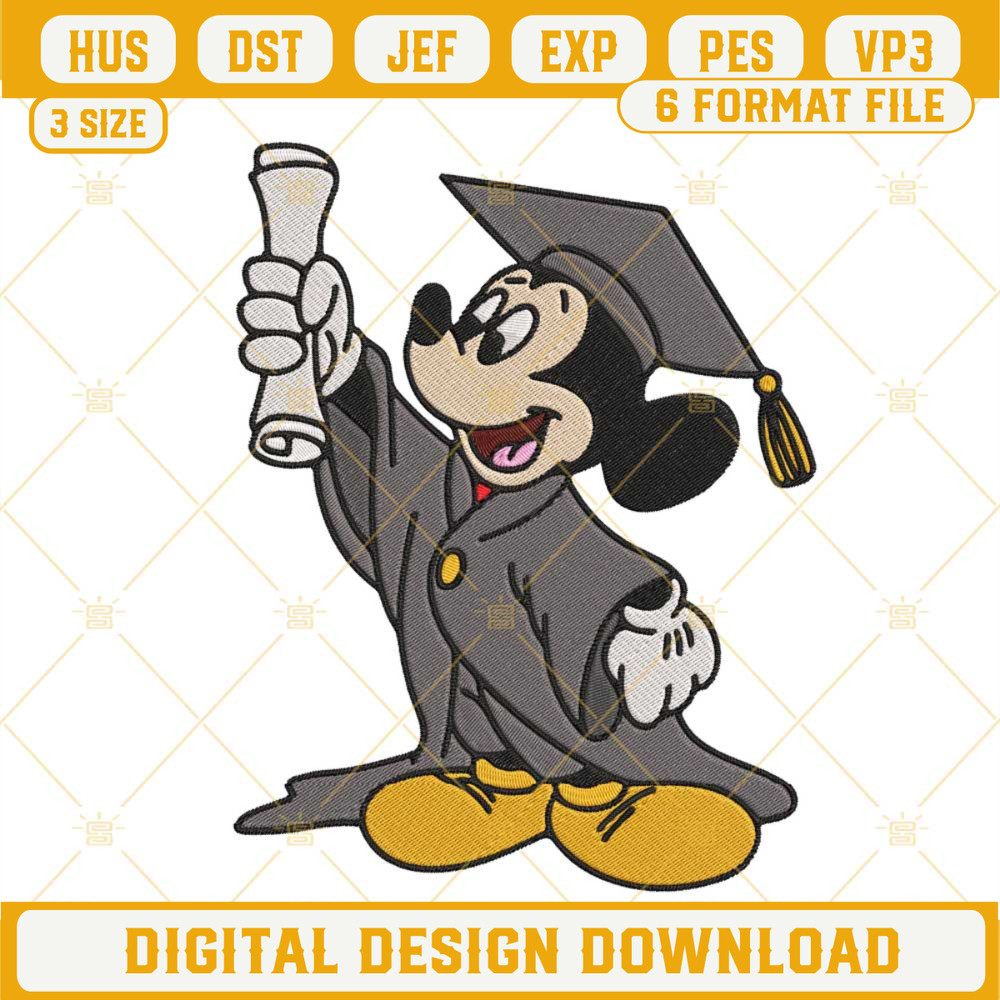 Graduate Mickey Mouse Graduation Cap Embroidery Designs, Disney Graduation Embroidery Files.jpg