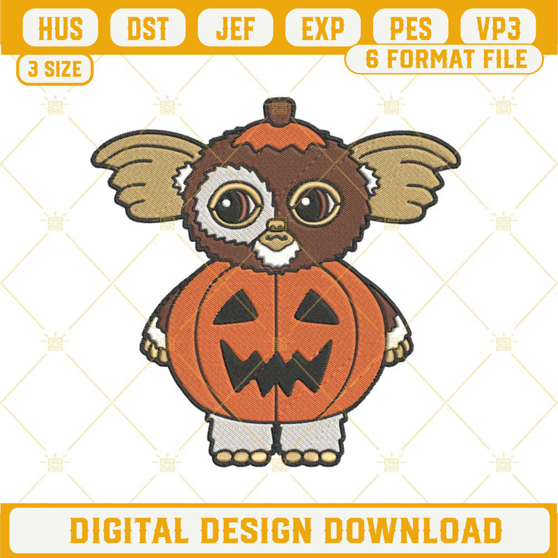 Gremlins Gizmo Pumpkin Halloween Machine Embroidery Design File.jpg
