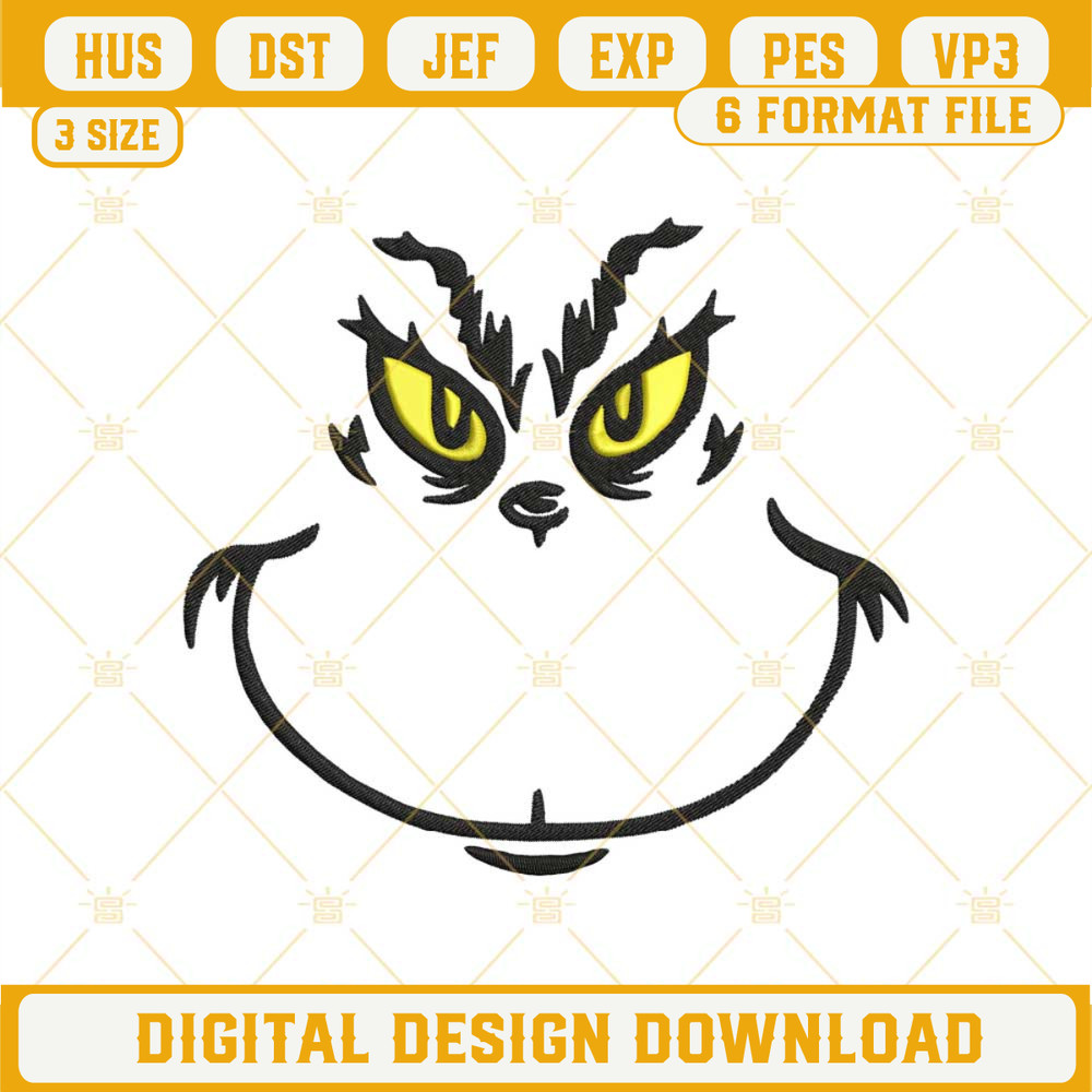 Grinch Face Embroidery Design, Grinch Embroidery Design File.jpg