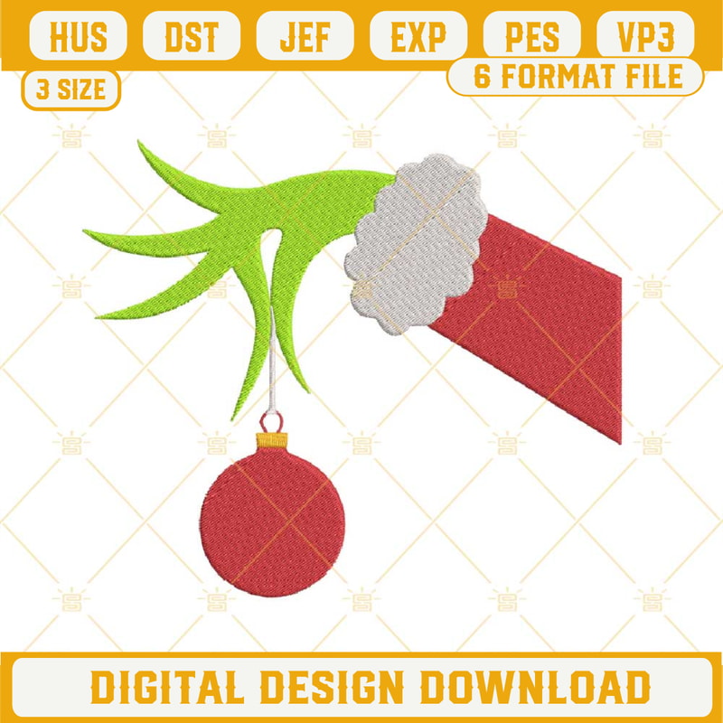 Grinch Hand Embroidery Designs, Grinch Holding Ornament Christmas Embroidery Design File.jpg