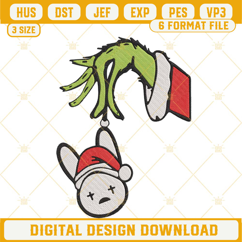 Grinch Holding Bad Bunny Logo Christmas Embroidery Design File.jpg