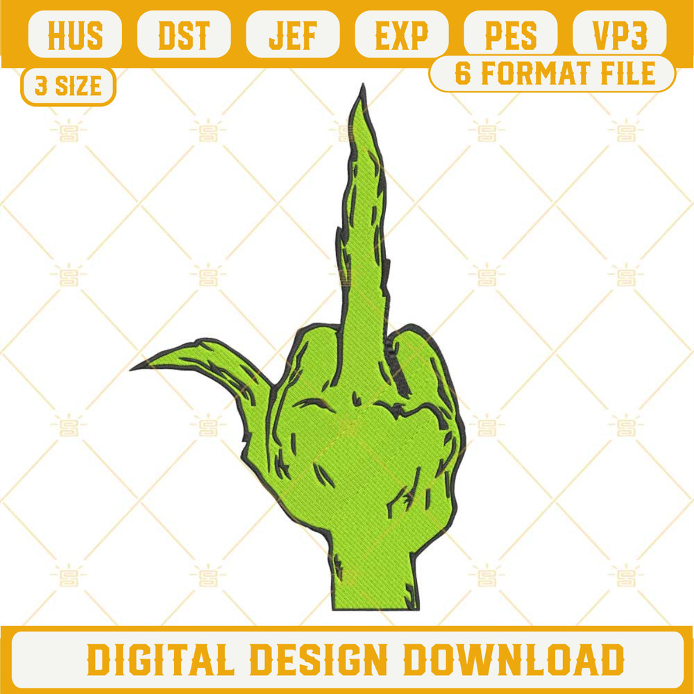 Grinch Middle Finger Embroidery Designs, Grinch Giving The Finger Embroidery Design File.jpg