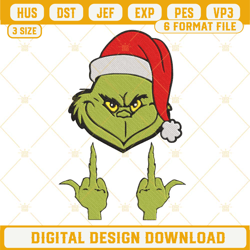 grinch middle fingers embroidery design file
