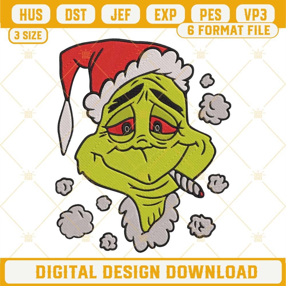 Grinch Smoking Embroidery Design, Merry Weedmas Embroidery Files.jpg