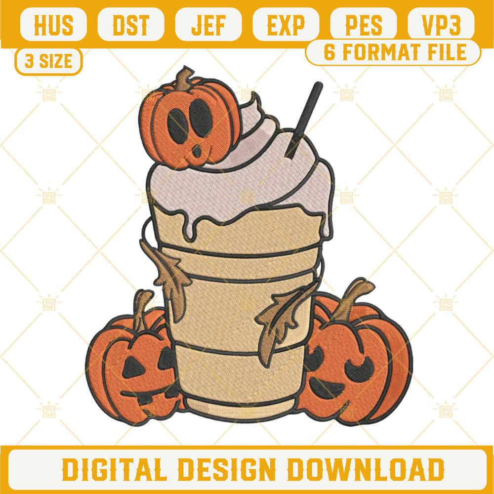 Halloween Pumpkin Spice Latte Machine Embroidery Design File.jpg