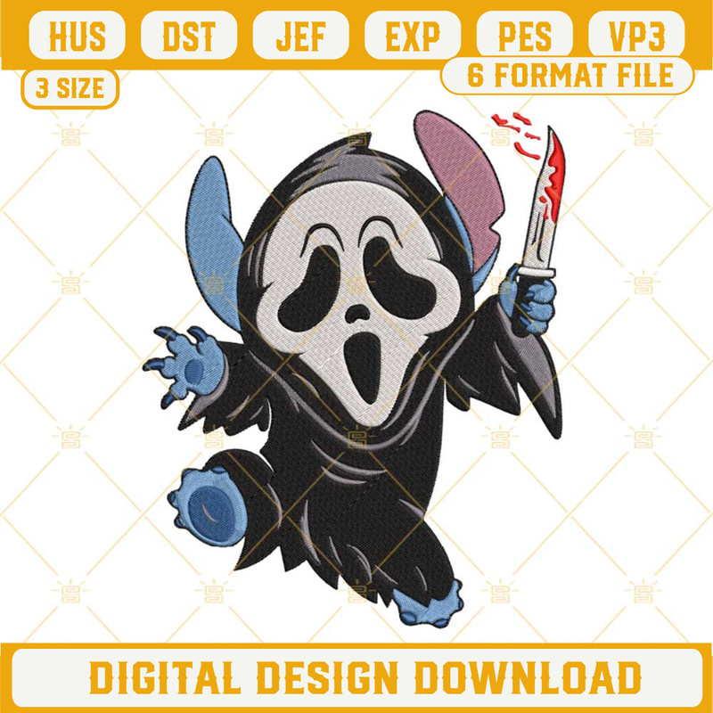 Halloween Stitch Ghostface Scream Embroidery Designs, Horror Movie Embroidery Design File.jpg