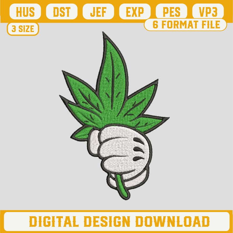 Hand Holding Marijuana Leaf Embroidery Design, Marijuana Embroidery Files, Cannabis Machine Embroidery Design.jpg