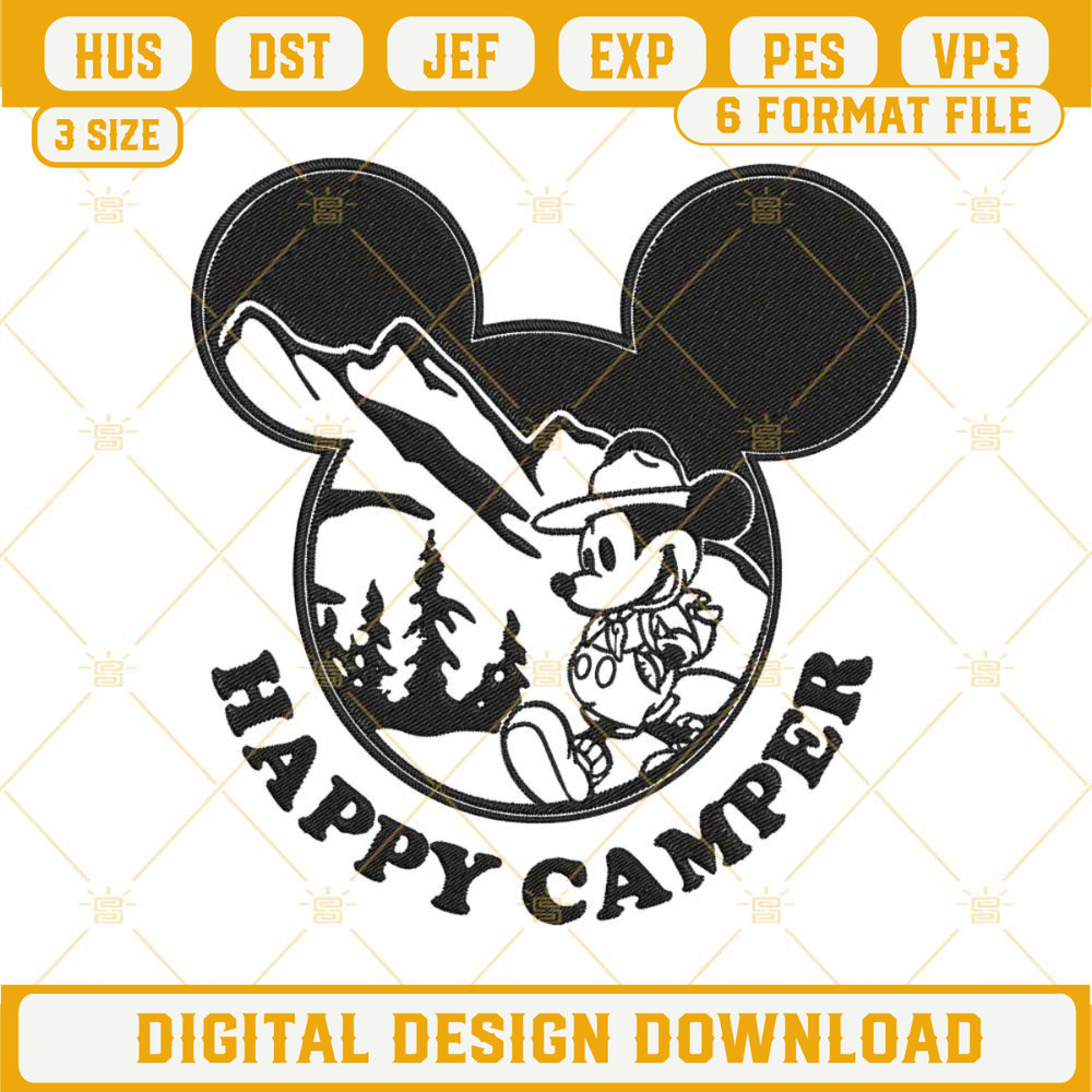 Happy Camper Mickey Embroidery Design, Camping Mickey Ears Embroidery Files.jpg