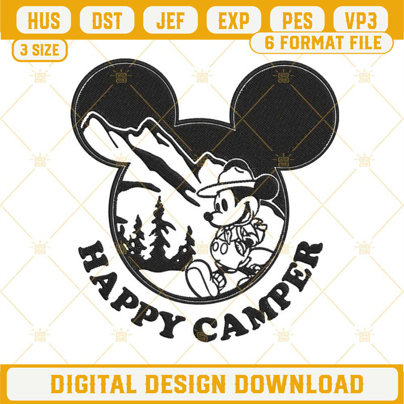 Happy Camper Mickey Embroidery Design, Camping Mickey Ears Embroidery Files.jpg