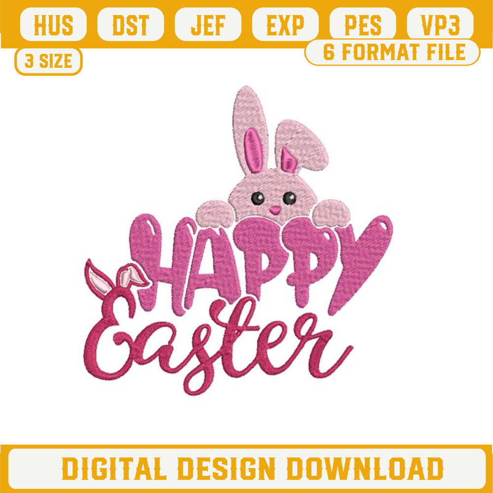 Happy Easter Bunny Embroidery Designs, Easter Embroidery Design File, Easter Embroidery Files.jpg