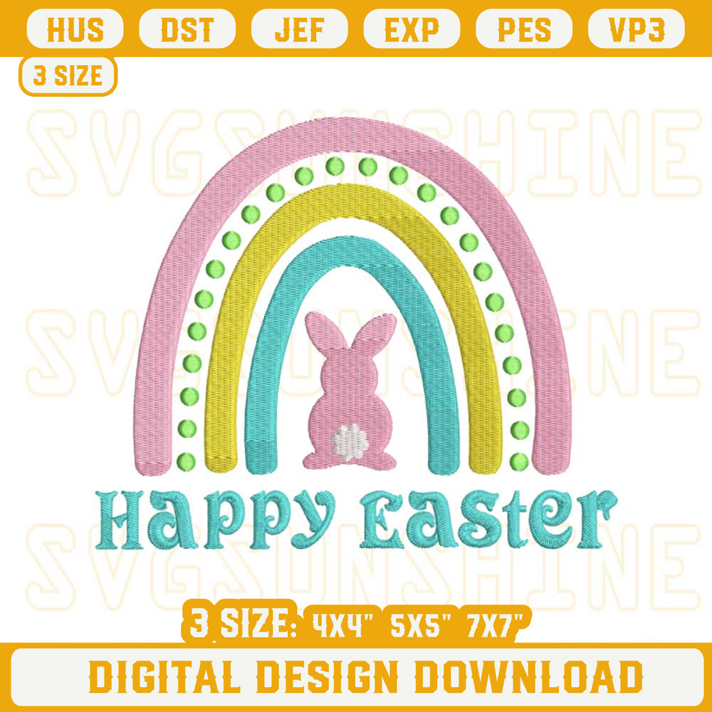 Happy Easter Bunny Rainbow Embroidery Design Files.jpg