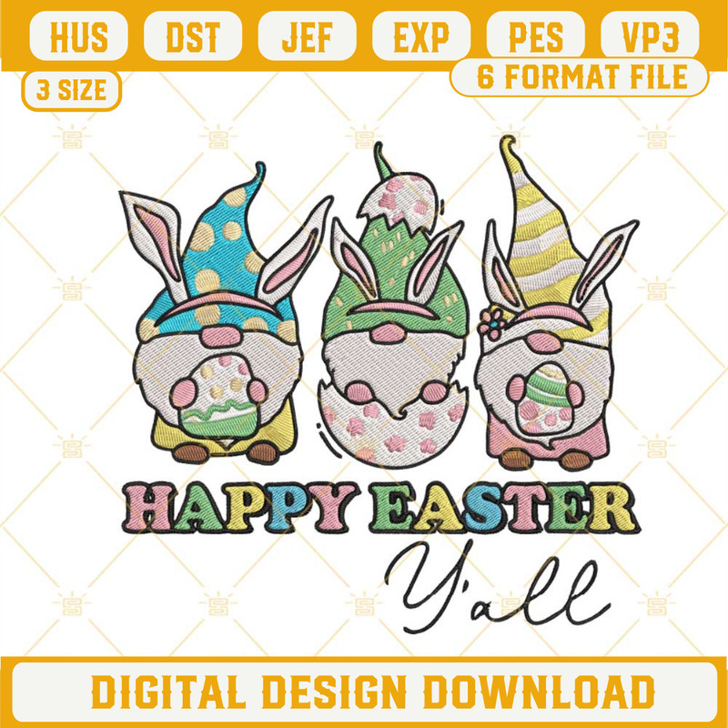 Happy Easter Yall Embroidery Designs, Gnomes Easter Bunny Embroidery Files.jpg