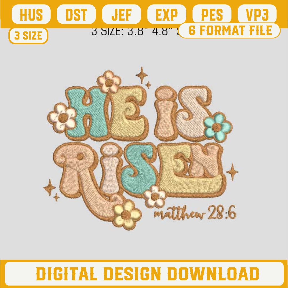 He is Risen Embroidery Designs, He is Risen Easter Embroidery Design File.jpg