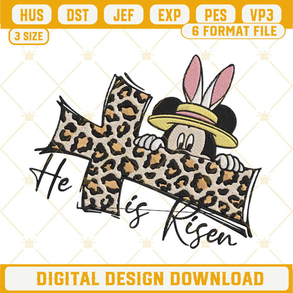He Is Risen Mickey Mouse Embroidery Design, Jesus Easter Embroidery File.jpg
