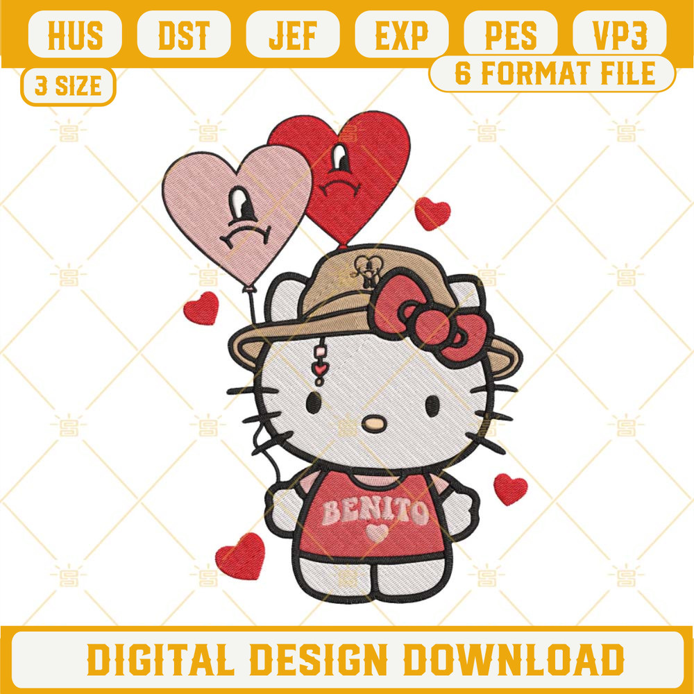 Hello Kitty Baby Benito Embroidery Designs, Hello Kitty Bad Bunny Valentine Embroidery Files.jpg