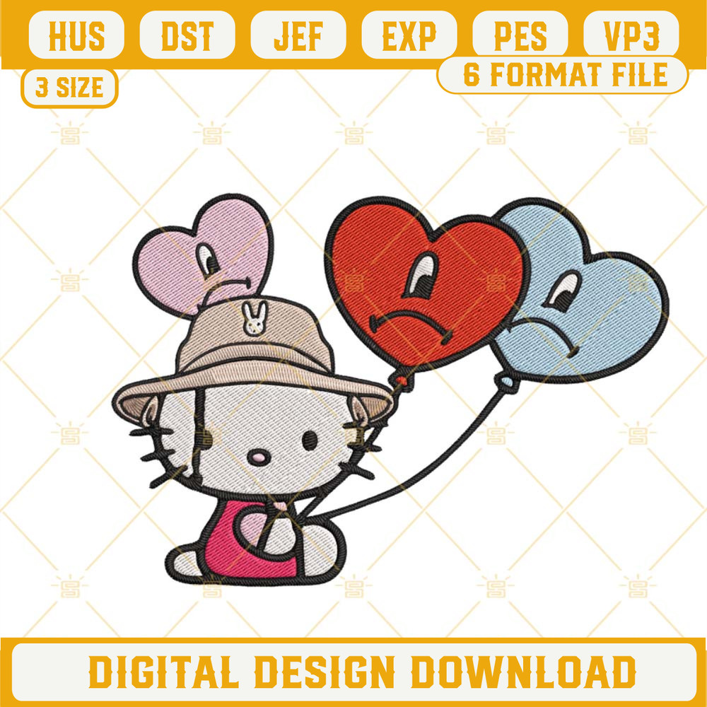 Hello Kitty Bad Bunny Embroidery File, Hello Kitty Valentines Day Machine Embroidery Design.jpg