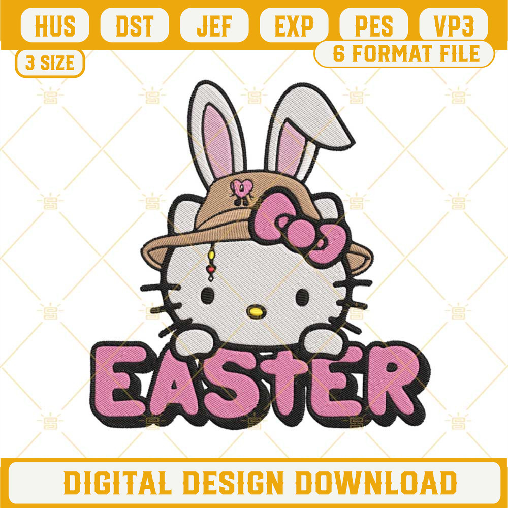 Hello Kitty Bad Bunny Hat Easter Embroidery Design File.jpg