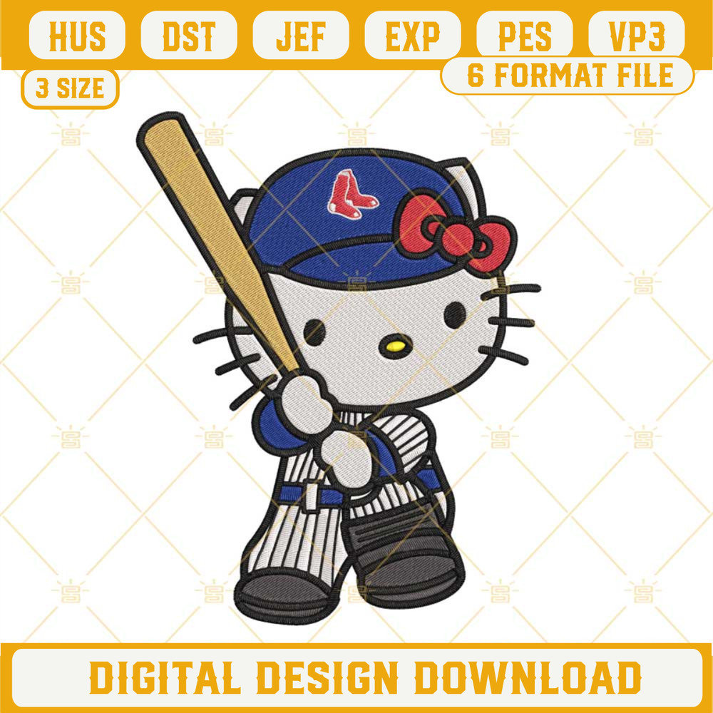 Hello Kitty Boston Red Sox Embroidery Designs, Kitty Cat Red Sox Embroidery Files.jpg