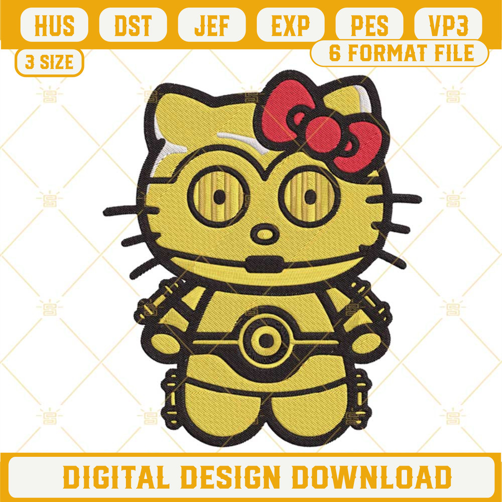 Hello Kitty C3PO Machine Embroidery Designs, Cute Star Wars Embroidery Files.jpg