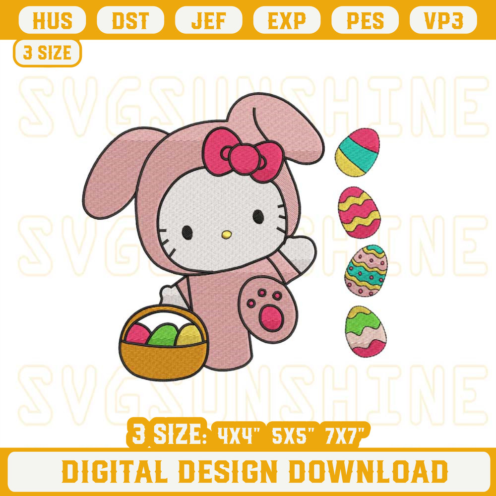 Hello Kitty Easter Bunny Embroidery Design Files, Hello Kitty Bunny Embroidery Pattern.jpg