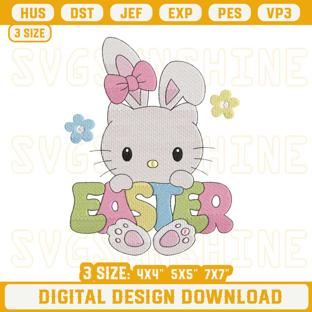 Hello Kitty Easter Day Embroidery Design Files, Cute Hello Kitty Bunny Easter Embroidery Pattern.jpg