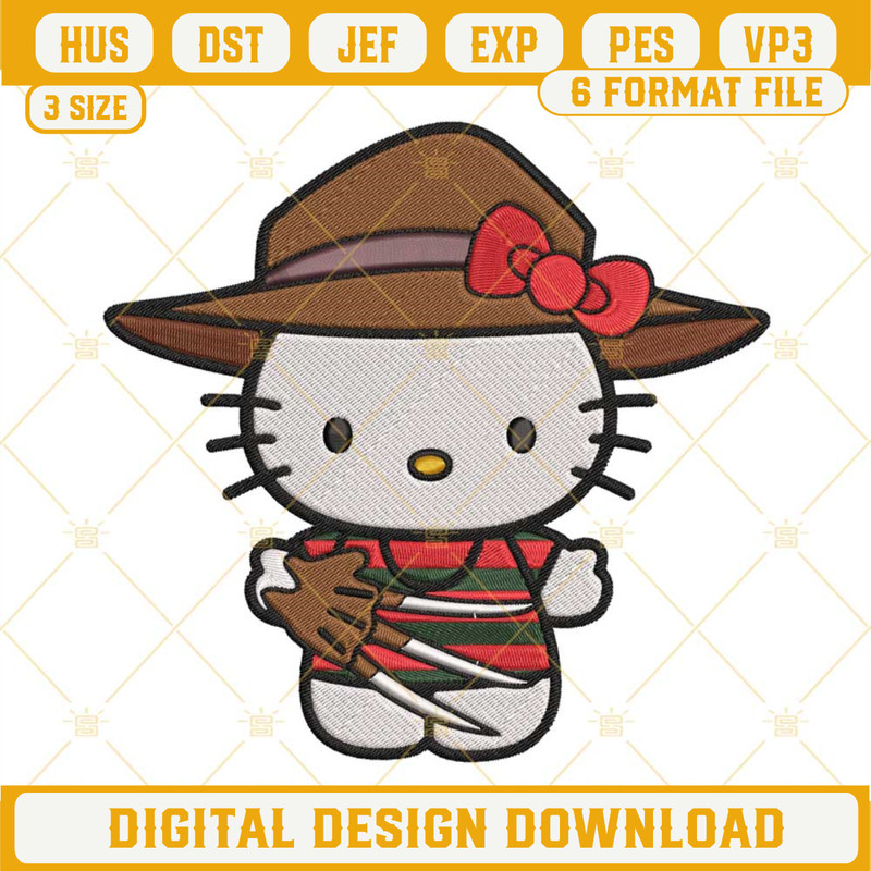 Hello Kitty Freddy Krueger Embroidery Designs, Hello Kitty Horror Halloween Embroidery Design File.jpg