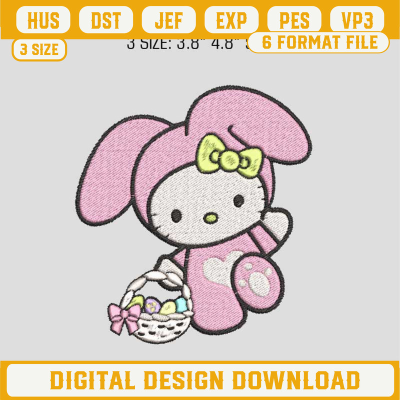 Hello Kitty Happy Easter Day Embroidery Designs, Hello Kitty Bunny Easter Embroidery Design File.jpg