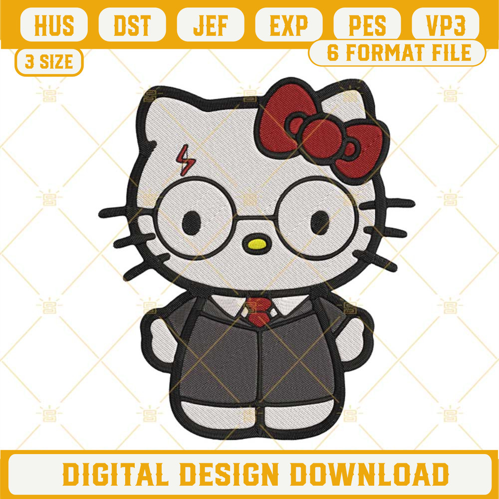 Hello Kitty Harry Potter Embroidery Designs, Kitty Cat Wizard Embroidery Files.jpg