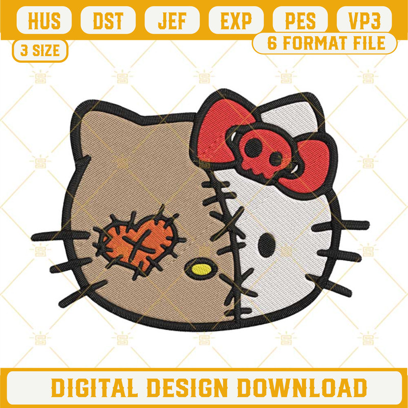 Hello Kitty Horror Face Embroidery Designs, Kitty Cat Halloween Embroidery Files.jpg