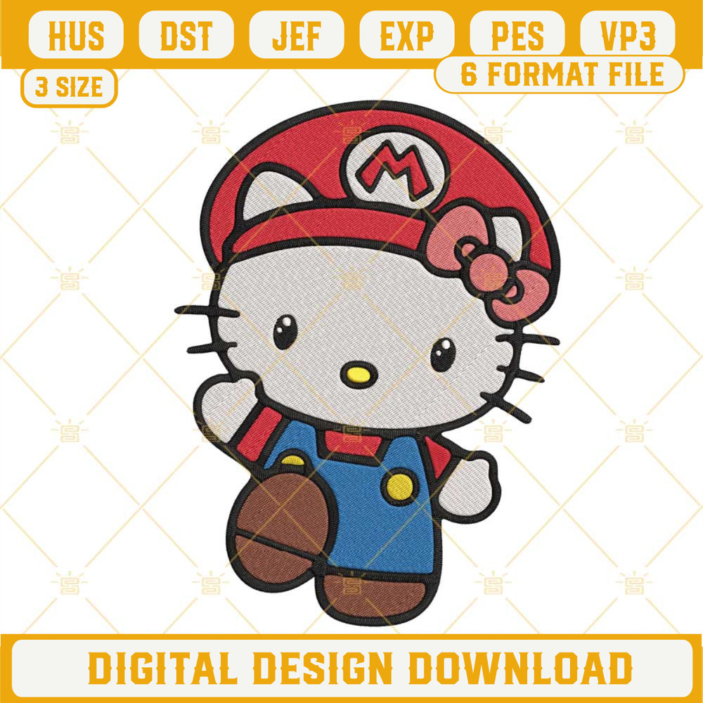 Hello Kitty Mario Embroidery Designs, Super Mario Bros Machine Embroidery Files.jpg