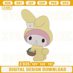 hello kitty my melody easter bunny embroidery designs, kawaii my melody happy easter day embroidery pattern