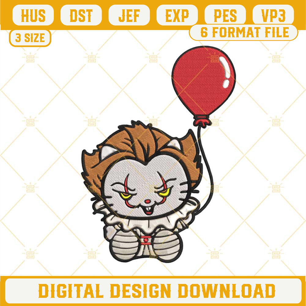 Hello Kitty Pennywise Embroidery Designs, Halloween Hello Kitty Pennywise Embroidery Design File.jpg