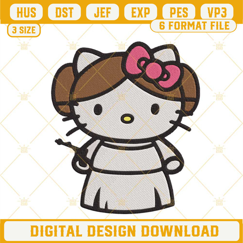 Hello Kitty Princess Leia Machine Embroidery Designs, Star Wars Kitty Cat Embroidery Files.jpg