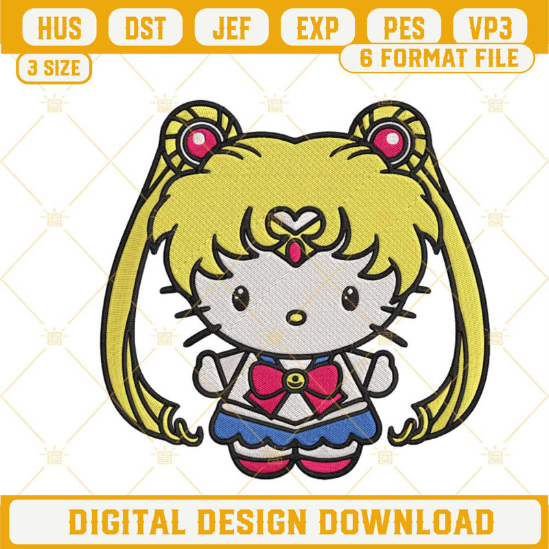 Hello Kitty Sailor Moon Embroidery Design, Cute Anime Embroidery File.jpg