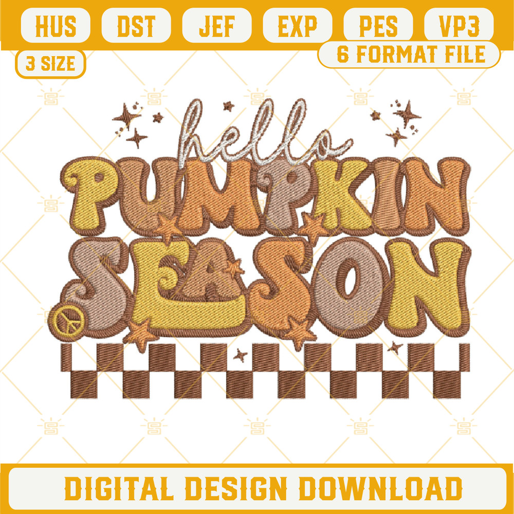 Hello Pumpkin Season Embroidery Design, Fall Pumpkin Thanksgiving Embroidery Design File.png