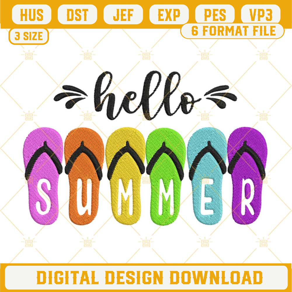Hello Summer Flip Flops Embroidery Designs, Summer Beach Embroidery Files.jpg