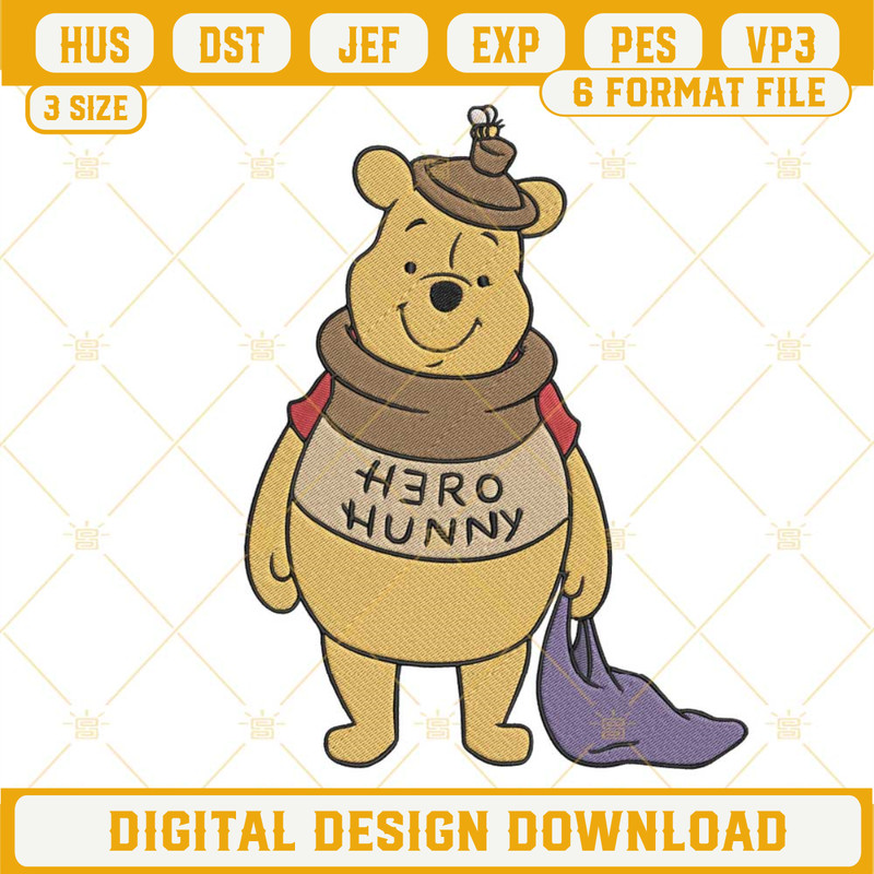 Hero Hunny Winnie The Pooh Embroidery Designs, Disney Pooh Embroidery Pattern Files.jpg