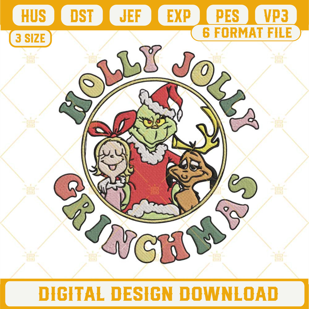 Holly Jolly Grinchmas Embroidery Designs, Grinch Max Dog And Cindy Lou Who Embroidery Design Files.jpg