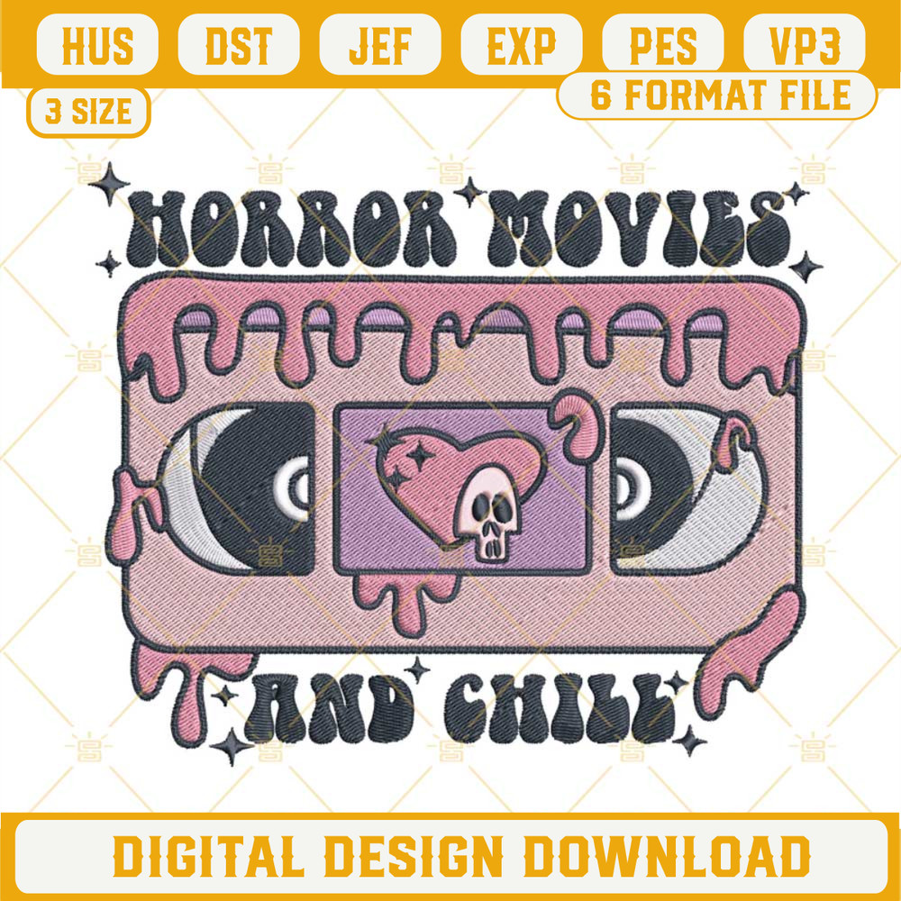Horror Movies And Chill Embroidery Designs, Dripping Cassette Tape Embroidery Design File.jpg