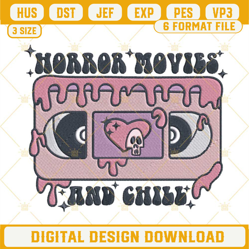 Horror Movies And Chill Embroidery Designs, Dripping Cassette Tape Embroidery Design File.jpg