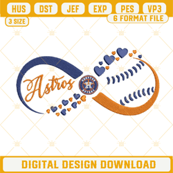 Houston Astros Baseball Hearts Infinity Embroidery Design File