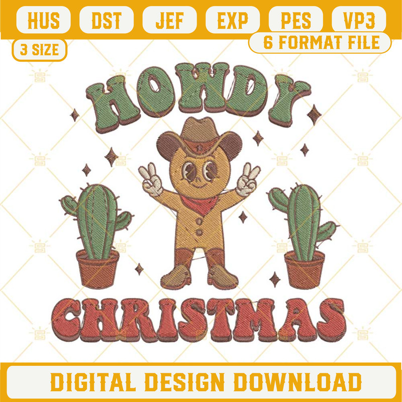 Howdy Christmas Gingerbread Man Cowboy Embroidery Design Files.jpg