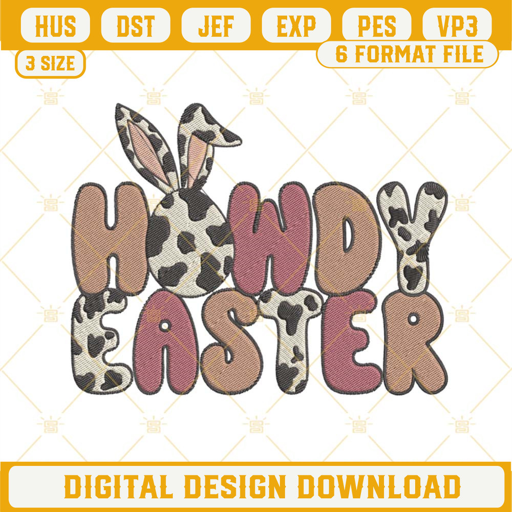 Howdy Easter Embroidery Design, Western Easter Machine Embroidery File.jpg