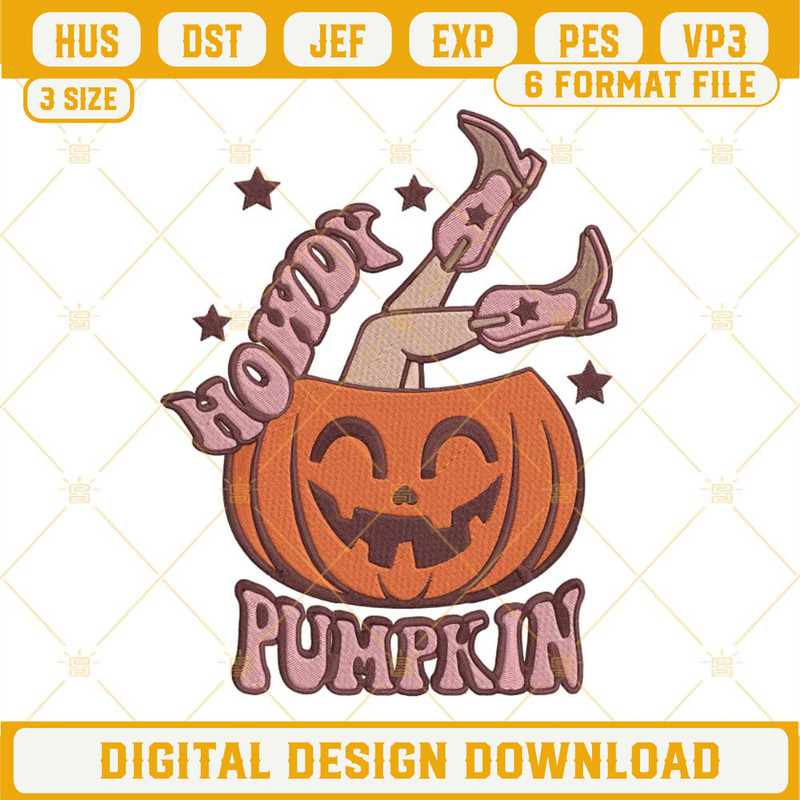 Howdy Pumpkin Embroidery Designs, Halloween Cowgirl Embroidery Design Files.jpg
